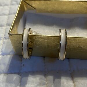 Vintage White Enamel Hoop Earrings - Classic Women's Jewelry